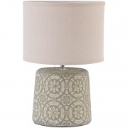 Cream Concrete Table Lamp with Geometric Pattern and Shade 